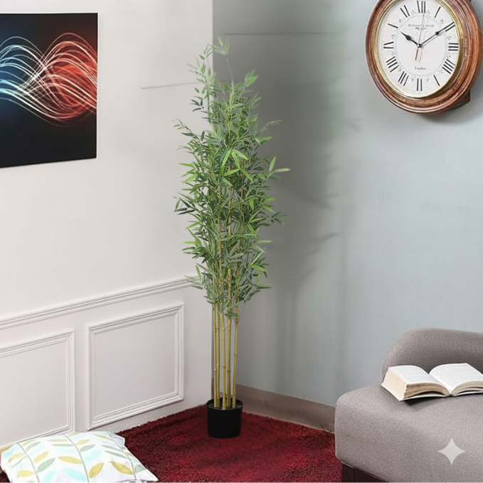 Garden Gyani 150cm Semi-Natural Bamboo Plant with Pot – Real-Trunk Faux Bamboo Tree for Home, Office & Zen Décor