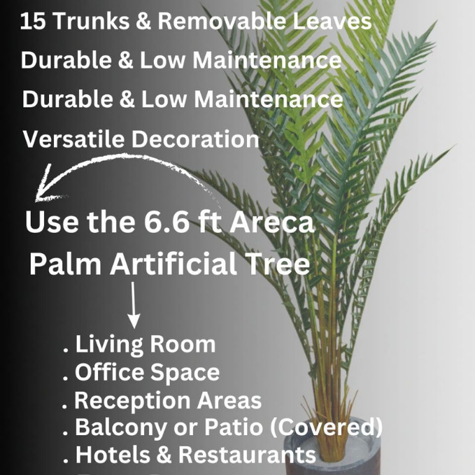 Garden Gyani Artificial Areca Palm Plant – 6.6 FT Tall Faux Silk Palm Tree with 15 Trunks | Realistic Indoor Green Plant for Home, Office & Living Room Décor | Pot Not Included