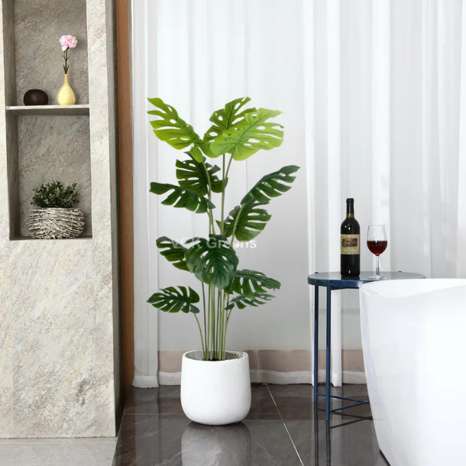Garden Gyani Monstera 12 Leaves – 150 cm Tall Artificial Plant with Pot | Lifelike Faux Tropical Décor for Home & Office