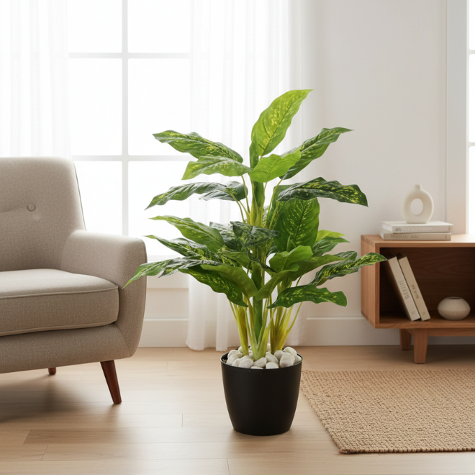 Garden Gyani 100CM Real Touch Artificial Dieffenbachia Plant (X5, Without Pot) – Lifelike Tropical Green Plant for Home & Office Décor