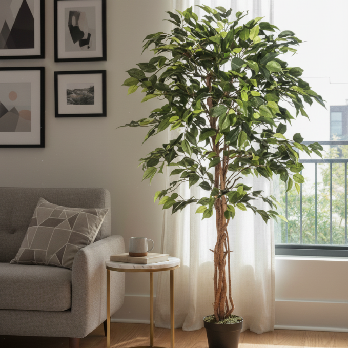 Garden Gyani 120cm Artificial Ficus Tree – Lifelike Faux Indoor Plant Without Pot for Home & Office Décor