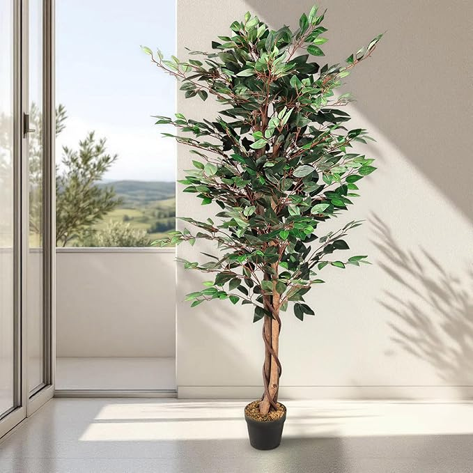 Garden Gyani 180cm Artificial Ficus Tree – Extra Tall Lifelike Faux Indoor Plant Without Pot for Home, Office & Hotel Décor