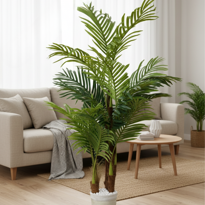 Garden Gyani Bamboo Areca Palm with Pot – 140 cm Tall Artificial Plant | Elegant Faux Tropical Greenery for Home & Office Décor