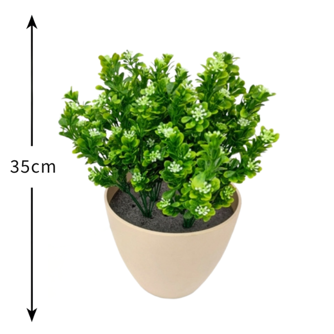 Garden Gyani Plastic Eucalyptus with White Flowers – 35cm Artificial Greenery Without Pot for Home, Office & Tabletop Décor