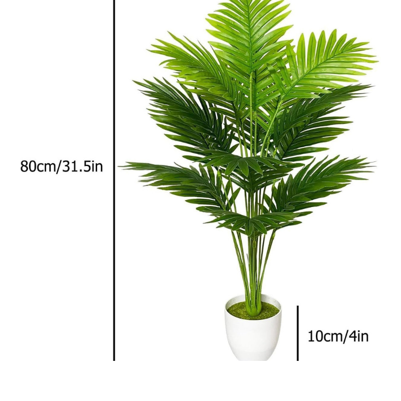 Garden Gyani Artificial Areca Palm Plant with White Pot – 75 cm Tall Realistic Faux Green Plant for Indoor & Outdoor Decor