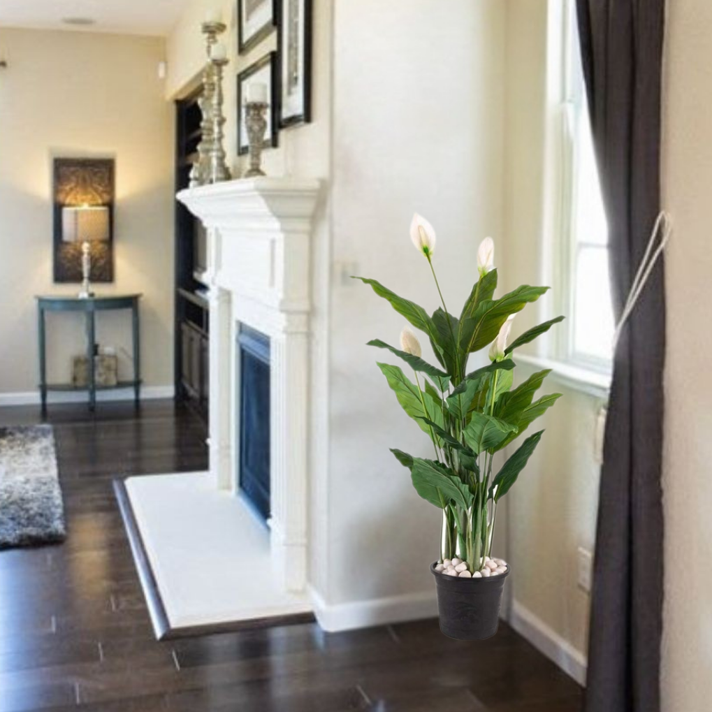 Garden Gyani Artificial Peace Lily Plant 150cm with Pot – Decorative Indoor Flowering Floor Plant