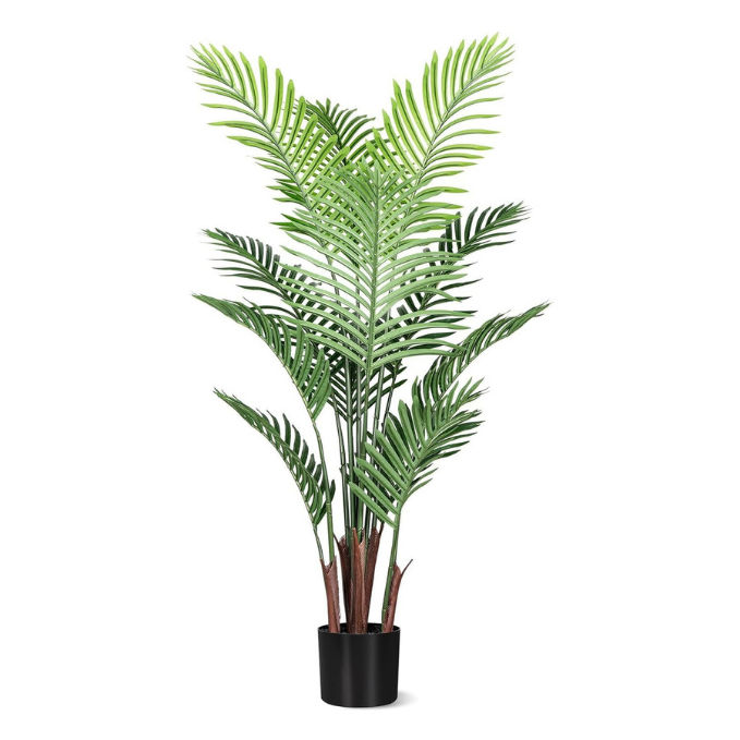 Garden Gyani Artificial Palm Tree – 4FT Tall Faux Areca Floor Plant with Black Tall Planter | Indoor Tropical Greenery for Home, Office & Living Room Décor | Adjustable Silk Leaves