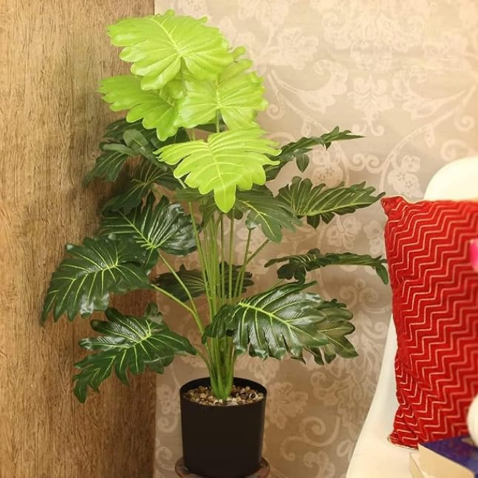 Garden Gyani Artificial Miniature PVC Silk Plant – 70 cm Tall, 18 Big Leaves, Without Pot | Realistic Green Decorative Faux Plant for Home & Office Décor