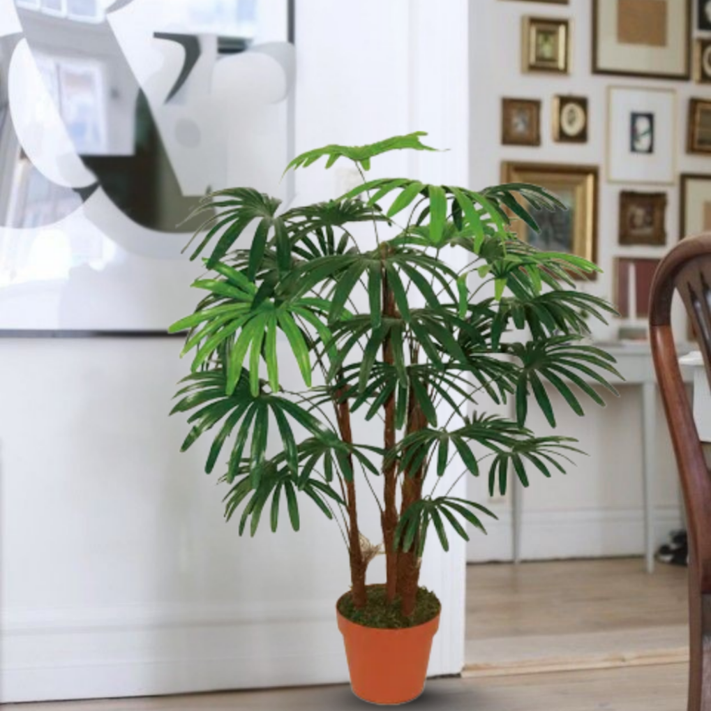 Garden Gyani Artificial Rhapis Palm Plant 95cm with Pot – Decorative Indoor Palm Floor Plant