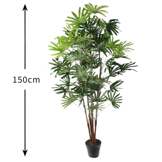 Garden Gyani Artificial Rhapis Palm Tree 150cm with Pot – Decorative Indoor Tropical Floor Plant