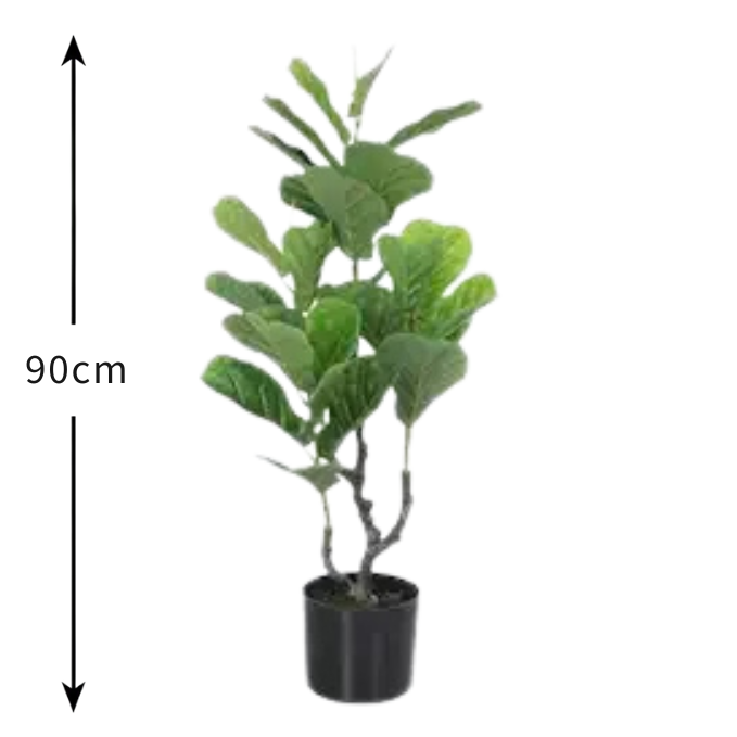 Garden Gyani Fiddle X3 – 90 cm Tall Artificial Plant with Pot | Lifelike Faux Fiddle Leaf Décor for Home & Office