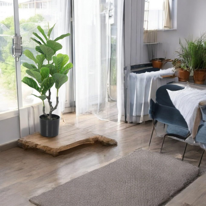 Garden Gyani Artificial Fiddle Leaf Fig Tree – 76 cm Tall Faux Indoor & Outdoor Green Plant with Black Pot | Decorative Plant for Home, Office & Garden Décor