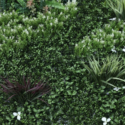 Garden Gyani Artificial Vertical Garden Panel 100×100 cm | Premium Mixed Foliage with White Accent Leaves | UV Protected Indoor Outdoor Green Wall