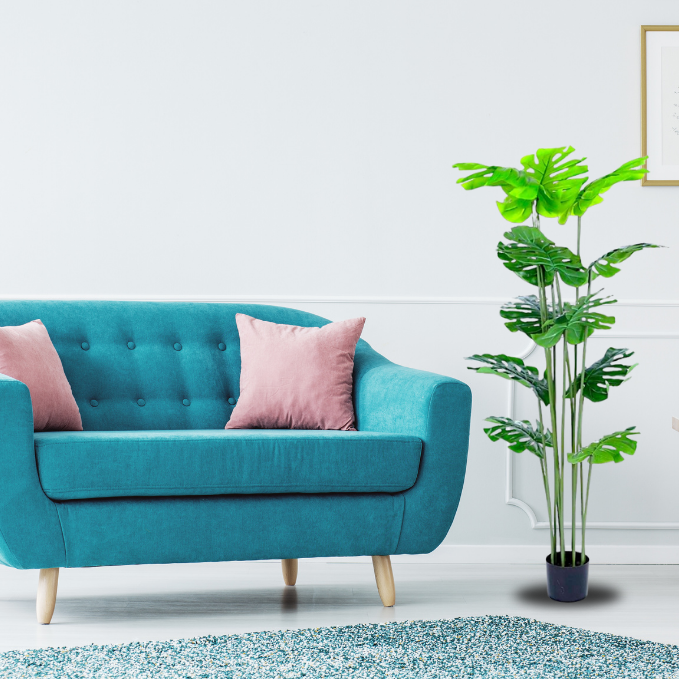 Garden Gyani 106 cm Artificial Palm Plant with Faux Turtle Leaf & Monstera – 12 Tropical Leaves in Black Pot | Realistic Outdoor & Indoor Greenery for Home, Office & Garden Décor