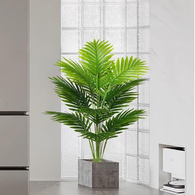 Garden Gyani Artificial Areca Palm Plant with White Pot – 75 cm Tall Faux Green Plant for Indoor & Outdoor Home, Balcony & Office Décor