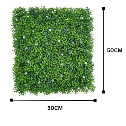 Garden Gyani Artificial Vertical Garden Panel 50×50 cm | Boxwood Style Green Wall with White Flowers | Indoor Outdoor Decor