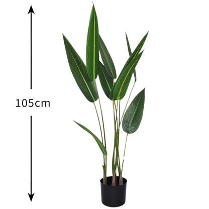 Garden Gyani 105cm Artificial Bird of Paradise Plant with Pot – 10 Leaves Faux Tropical Indoor Plant for Home & Office Décor