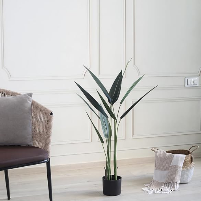 Garden Gyani 105cm Artificial Bird of Paradise Plant with Pot – 10 Leaves Faux Tropical Indoor Plant for Home & Office Décor