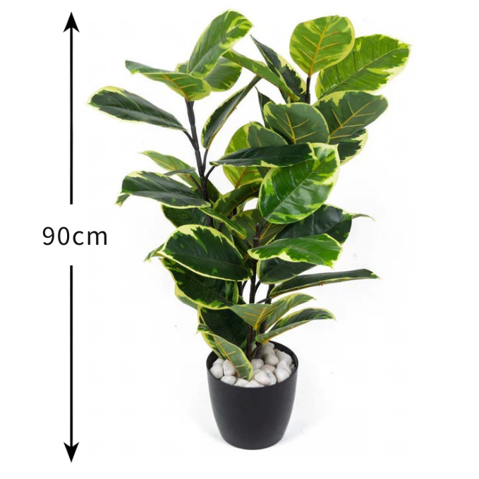 Garden Gyani Rubber Plant – 90 cm Tall Artificial Plant | Lifelike Faux Indoor/Outdoor Décor Without Pot