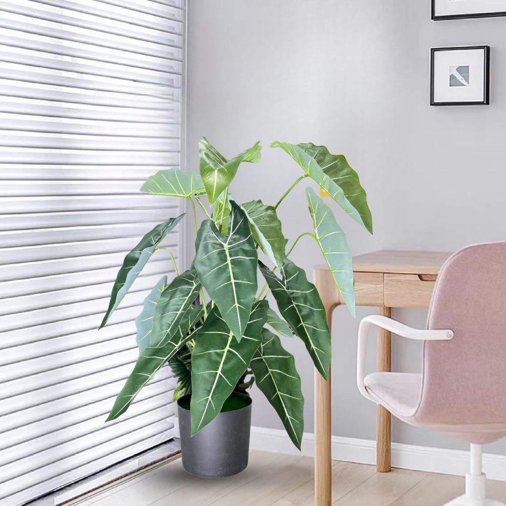 Garden Gyani Alocasia Polly Artificial Plant with Pot – 80cm Tall Faux African Mask Plant with Bold Veined Leaves | Indoor Tropical Plant for Home & Office Decor