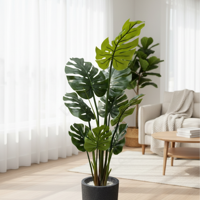Garden Gyani Monstera 9 Leaves – 120 cm Tall Artificial Plant | Lifelike Faux Tropical Décor Without Pot