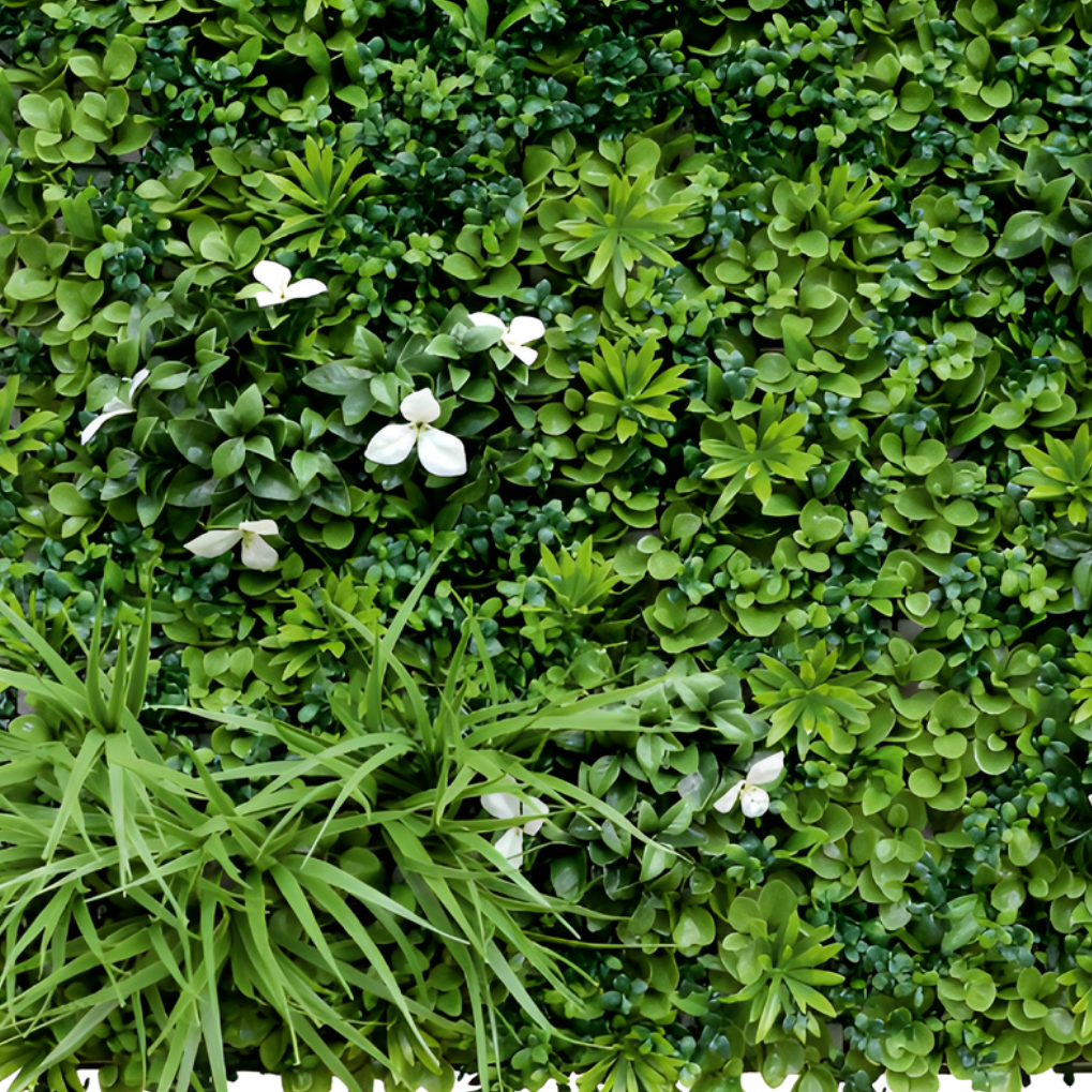 Garden Gyani Artificial Vertical Garden Panel 100×100 cm | Dense Green Foliage with White Flowers | Premium Green Wall | UV Protected Indoor Outdoor
