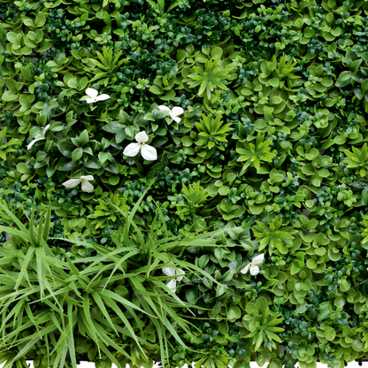 Garden Gyani Artificial Vertical Garden Panel 100×100 cm | Dense Green Foliage with White Flowers | Premium Green Wall | UV Protected Indoor Outdoor