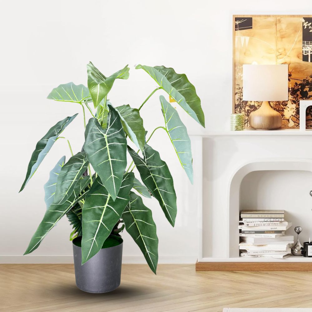 Garden Gyani Alocasia Polly Artificial Plant with Pot – 80cm Tall Faux African Mask Plant with Bold Veined Leaves | Indoor Tropical Plant for Home & Office Decor