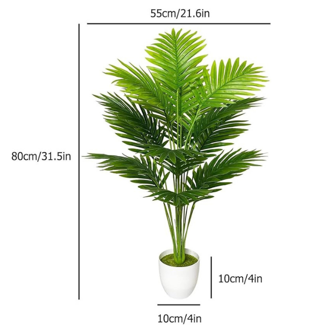 Garden Gyani Artificial Areca Palm Plant with White Pot – 75 cm Tall Faux Green Plant for Indoor & Outdoor Home, Balcony & Office Décor