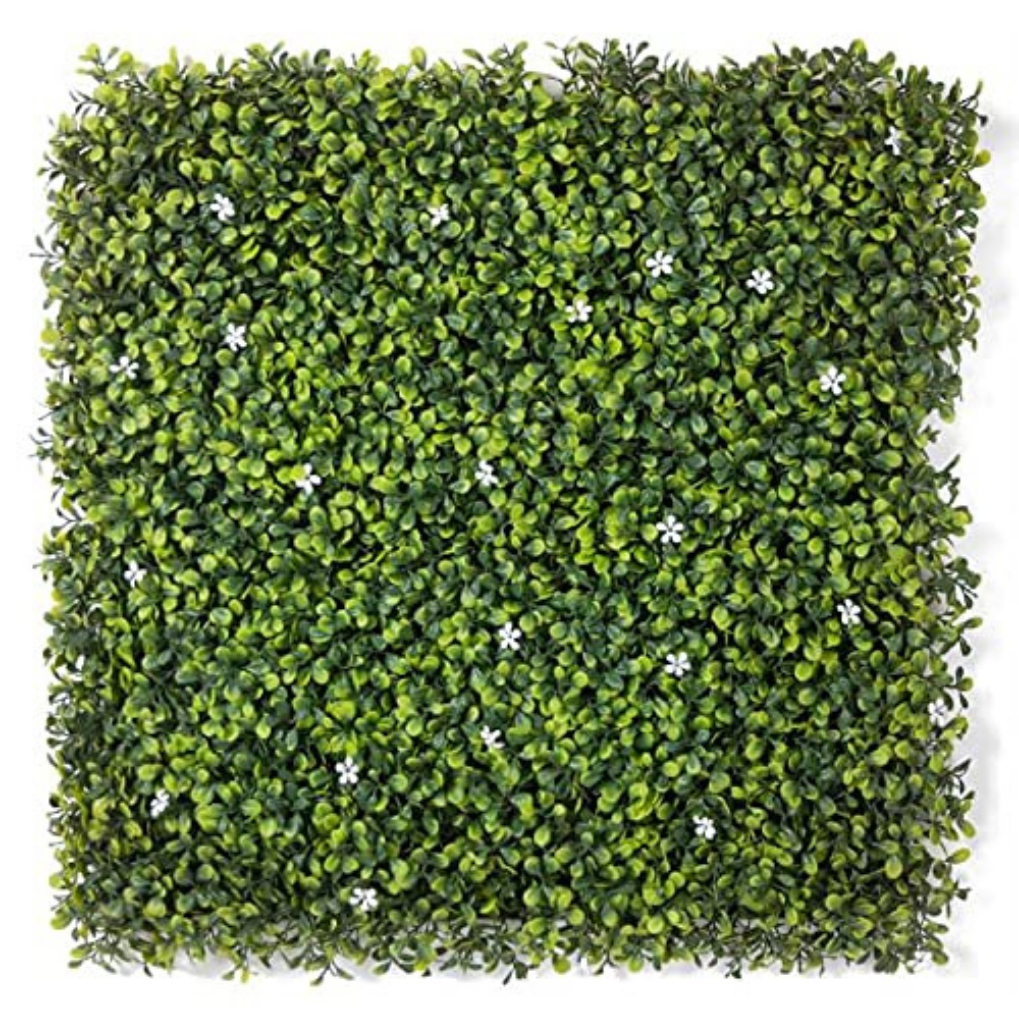 Garden Gyani Artificial Vertical Garden Panel 50×50 cm | Dense Boxwood Green Wall with White Flowers | Indoor Outdoor Decor