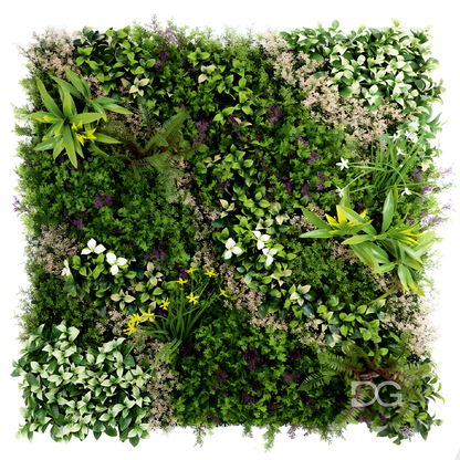 Garden Gyani Artificial Vertical Garden Panel 100×100 cm | Mixed Green Leaves with Yellow, White & Purple Accents | Premium Green Wall | UV Protected Indoor Outdoor