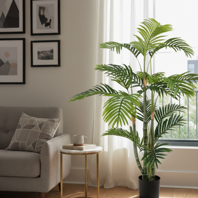Garden Gyani Bamboo Areca – 120 cm Tall Artificial Plant | Lifelike Faux Indoor & Outdoor Décor