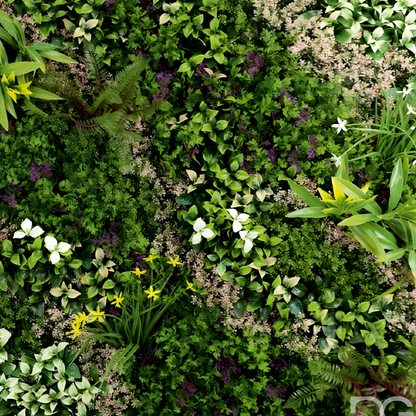 Garden Gyani Artificial Vertical Garden Panel 100×100 cm | Mixed Green Leaves with Yellow, White & Purple Accents | Premium Green Wall | UV Protected Indoor Outdoor