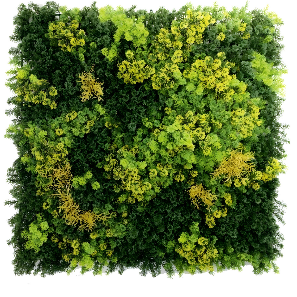 Garden Gyani Artificial Vertical Garden Panel 100×100 cm | Dual Tone Green Wall with Yellow Highlights | Dense Foliage Panel | UV Protected Indoor Outdoor