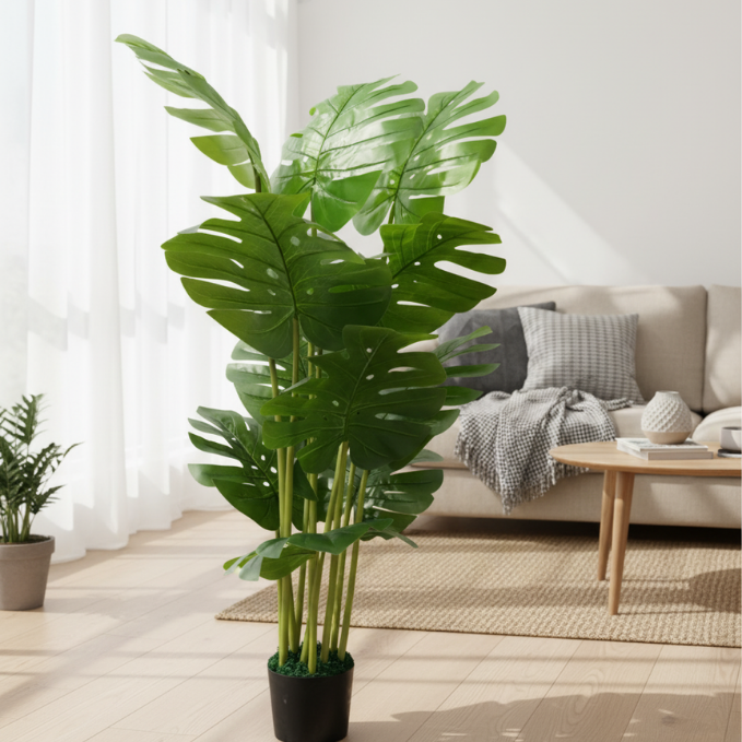 Garden Gyani Monstera 12 Leaves – 120 cm Tall Artificial Plant | Lifelike Faux Tropical Greenery Without Pot