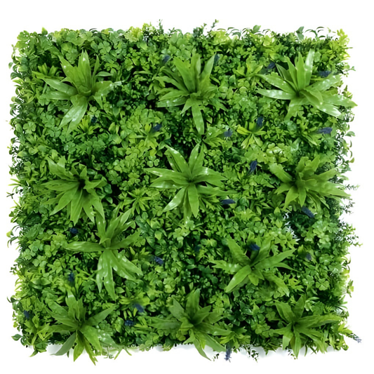 Garden Gyani Artificial Vertical Garden Panel 100×100 cm | Tropical Green Wall with Broad Leaves & Blue Accents | Premium Foliage Panel | UV Protected Indoor Outdoor