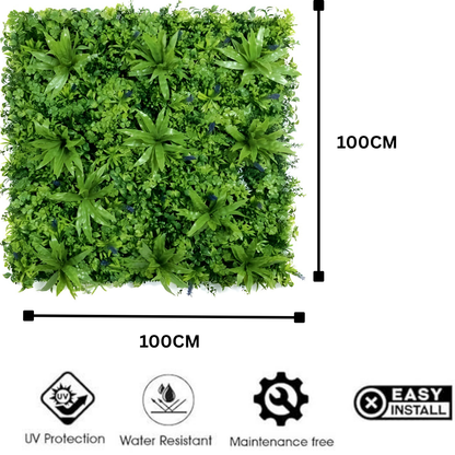 Garden Gyani Artificial Vertical Garden Panel 100×100 cm | Tropical Green Wall with Broad Leaves & Blue Accents | Premium Foliage Panel | UV Protected Indoor Outdoor