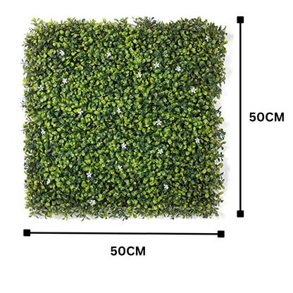 Garden Gyani Artificial Vertical Garden Panel 50×50 cm | Dense Boxwood Green Wall with White Flowers | Indoor Outdoor Decor