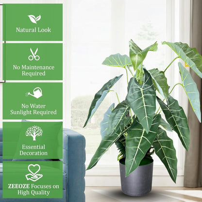 Garden Gyani Alocasia Polly Artificial Plant with Pot – 80cm Tall Faux African Mask Plant with Bold Veined Leaves | Indoor Tropical Plant for Home & Office Decor