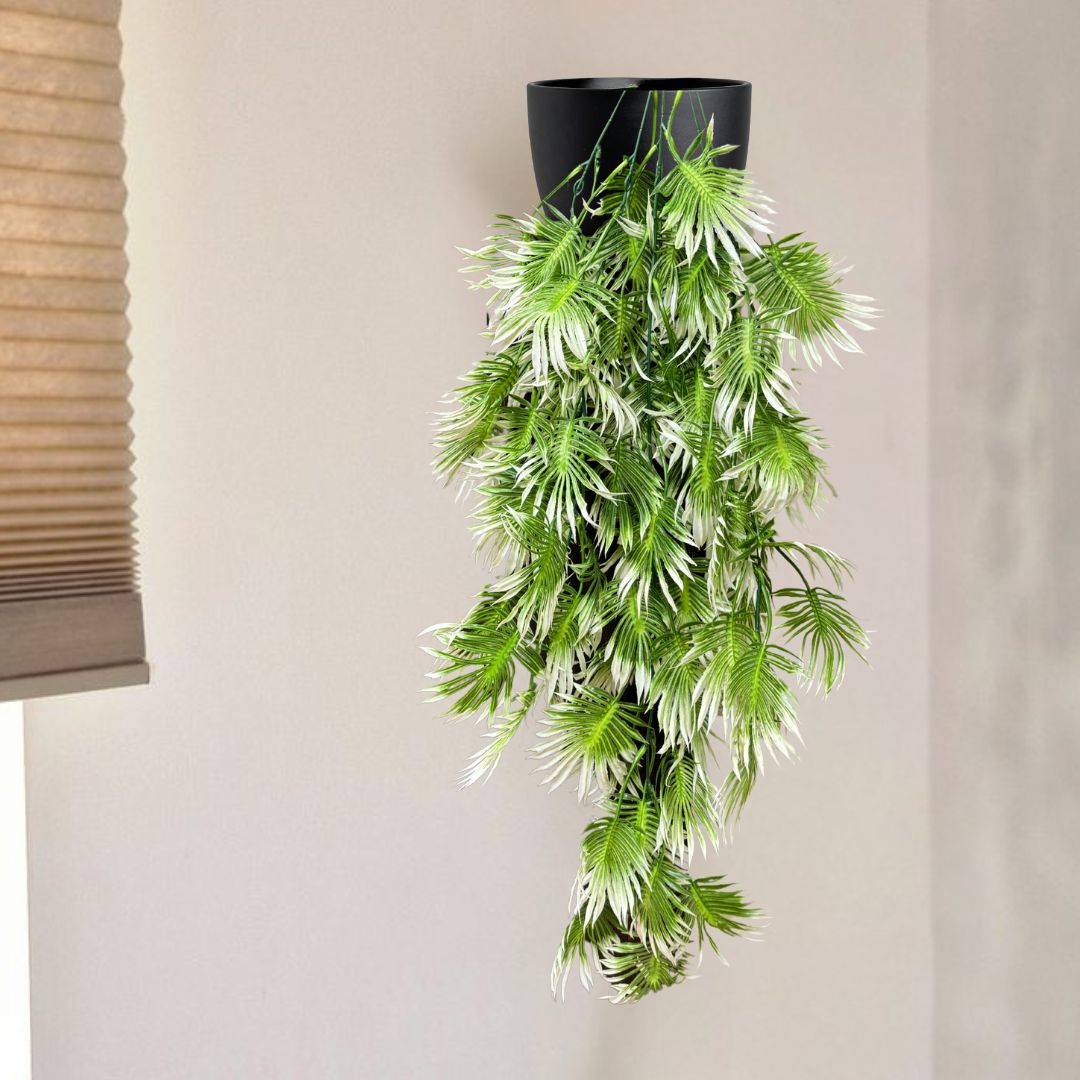 Garden Gyani Artificial Hanging Plant with Basket – Realistic Green Leaves & Creepers for Home, Living Room & Wall Decoration