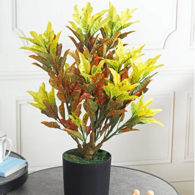 Garden Gyani 60CM Artificial Croton Yellow Plant (Without Pot) – Lifelike Tropical Decorative Plant for Home, Office & Indoor Décor