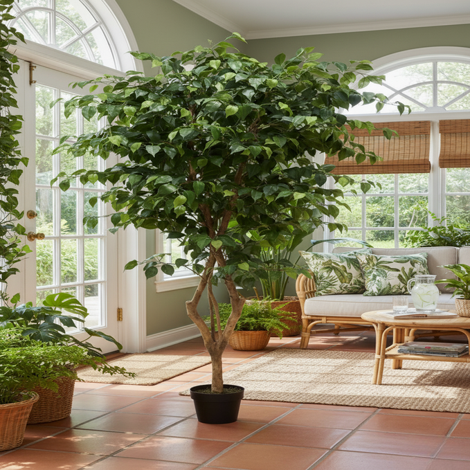 Garden Gyani 210cm Artificial Ficus Tree with Pot – Extra Tall Lifelike Faux Indoor Plant for Home, Office & Hotel Décor