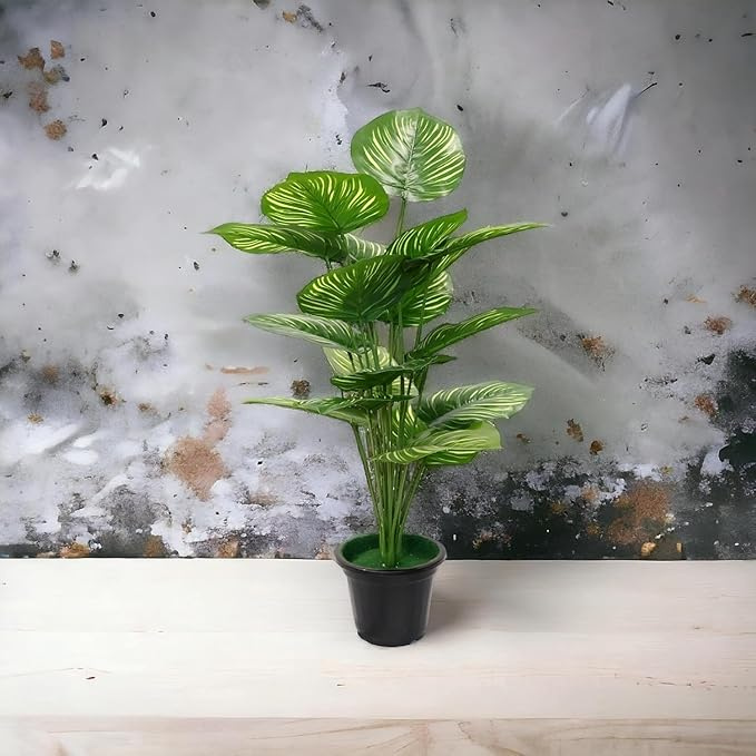 Garden Gyani 30-Inch Artificial Philodendron Caladium Plant – Tropical Faux Greenery in Black Pot for Indoor & Outdoor Décor