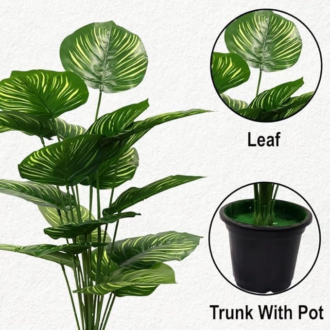 Garden Gyani 30-Inch Artificial Philodendron Caladium Plant – Tropical Faux Greenery in Black Pot for Indoor & Outdoor Décor