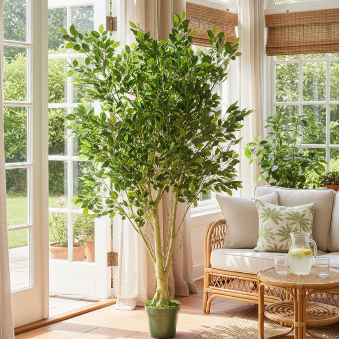 Garden Gyani 210cm Artificial Ficus Tree with Pot – Extra Tall 7ft Lifelike Faux Indoor Plant for Home, Office & Hotel Décor