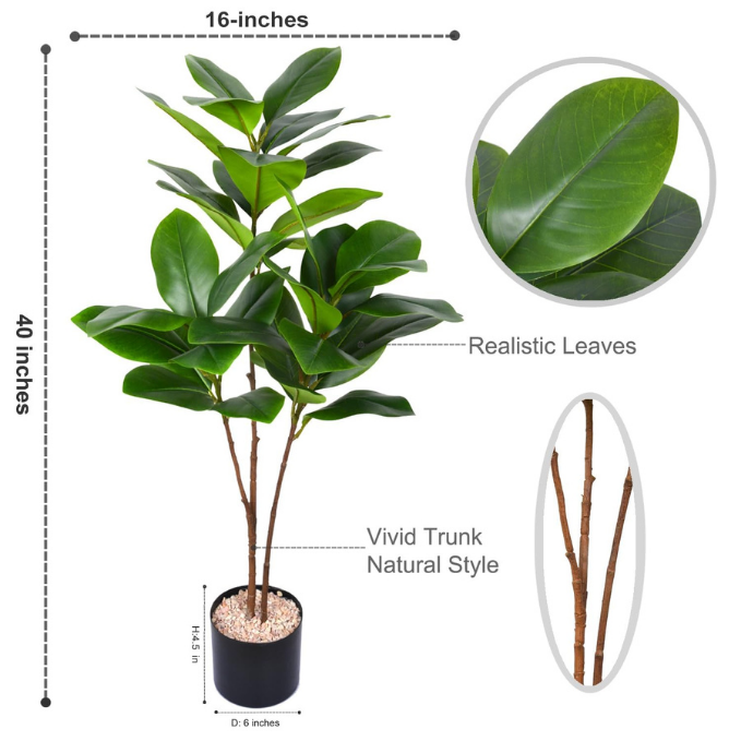 Garden Gyani 3.2 FT Artificial Rubber Fig Tree – Faux Indoor Plant with 32 Real-Touch Leaves | Realistic Decorative Tree for Home & Office Décor