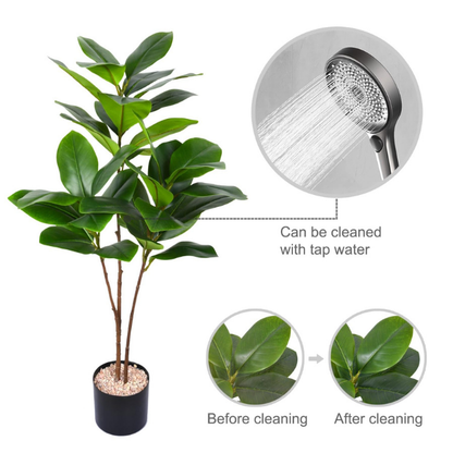 Garden Gyani 3.2 FT Artificial Rubber Fig Tree – Faux Indoor Plant with 32 Real-Touch Leaves | Realistic Decorative Tree for Home & Office Décor