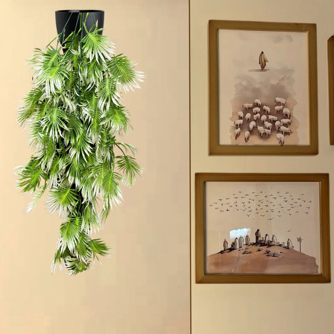 Garden Gyani Artificial Hanging Plant with Basket – Realistic Green Leaves & Creepers for Home, Living Room & Wall Decoration