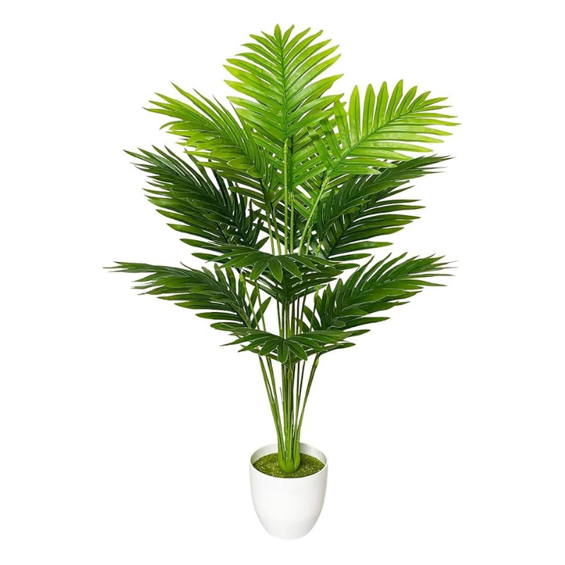Garden Gyani Artificial Areca Palm Plant with White Pot – 75 cm Tall Realistic Faux Green Plant for Indoor & Outdoor Decor