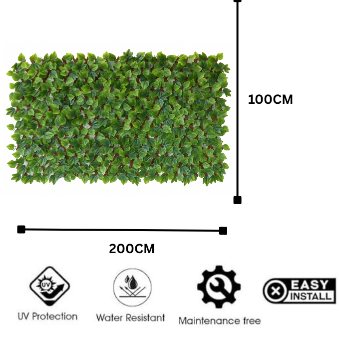 Garden Gyani 200x100cm Expandable Wooden Trellis with Artificial Green Leaves – Privacy Screen, Balcony Fence & Wall Décor